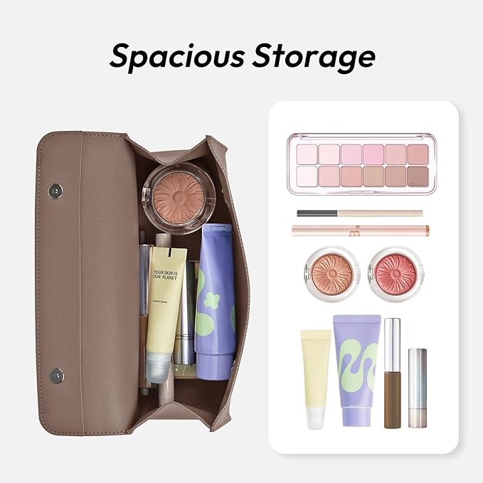 carrotez Stylish PU Leather Makeup Bag: Versatile Travel Toiletry Bag & Cosmetic Pouch, Small Makeup Organizer for Purse Essentials, Ideal Makeup Brush Holder & Sunglasses Case for Women - Cocoa Brown