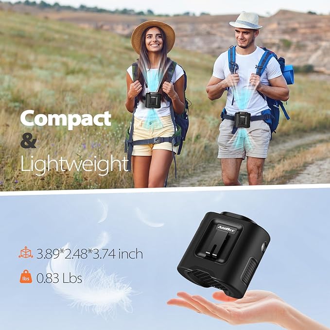 Portable Waist Fan - 14500mAh Rechargeable Battery, 67Hrs Cooling Belt Fan, 5 Powerful Speed & 360° Rotatable, Hands Free Clip On Waist With LED Light for Work Gift Camping Travel Outdoor