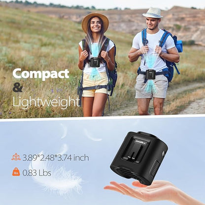 Portable Waist Fan - 14500mAh Rechargeable Battery, 67Hrs Cooling Belt Fan, 5 Powerful Speed & 360° Rotatable, Hands Free Clip On Waist With LED Light for Work Gift Camping Travel Outdoor