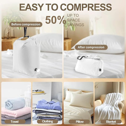 Travel Laundry Bag, Vacuum Compression Dirty Clothes Travel Bag Waterproof Wet Dry Bags Large Capacity Space Saver Bags Reusable Camp Clothes Organizer for Sports Dorm Laundromat (1 Pcs ) (White, L)