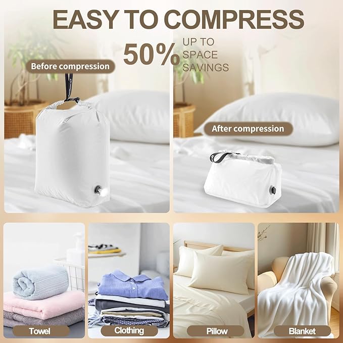 Travel Laundry Bag, Vacuum Compression Dirty Clothes Travel Bag Waterproof Wet Dry Bags Large Capacity Space Saver Bags Reusable Camp Clothes Organizer for Sports Dorm Laundromat (1 Pcs ) (White, M)