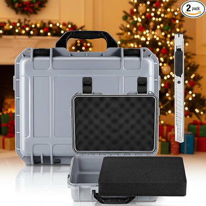 1 Pcs 16.3 x 12.4 x 6.5 Inch Waterproof Hard Case with DIY Customizable Foam Insert Portable Protective Case with Knife for Camera Drones Equipments Tools Test Instruments (Gray)
