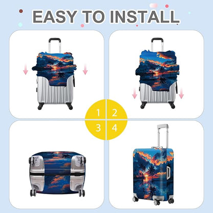 ANNA QUEEN Tropical Sunset Luggage Cover, Vibrant Beach & Palm Tree Design, Stretchable Washable Suitcase Protector for 28–30 Inch Travel Luggage