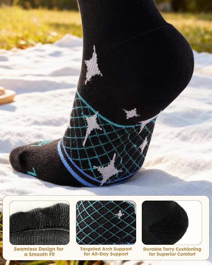 Cotton Compression Socks for Women Men - 2 Pairs 20-30mmHg Circulation Grid Arch Support Socks, Breathable