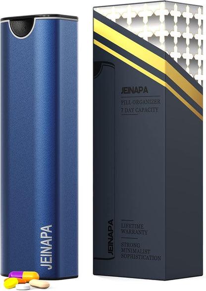 Extra Large Pill Organizer 7 Day, Aluminum Daily Pill Box, Weekly Travel Pill Case, Cute Pill Holder to Hold Vitamins, Medicines, Pills, Supplements