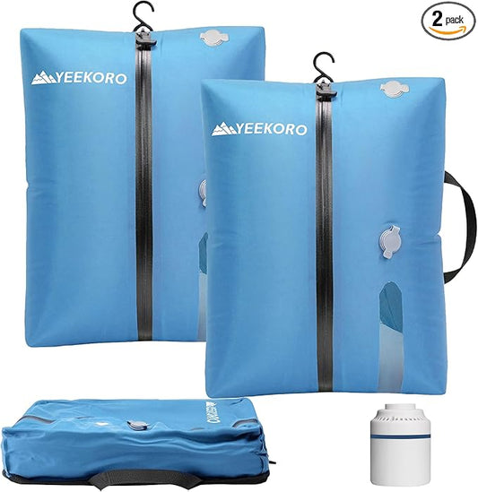 Vacuum Bags for Travel, Professional IP67 Reusable Vacuum Compression Bags for Travel Suitcases, Durable Space Saver Bag (2 PACK Blue, With Pump)