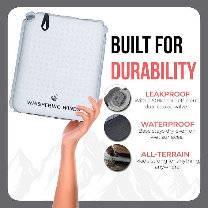 Whispering Winds Inflatable Seat Cushion - Comfortable Blow-up Foam Pad for Airplane, Travel, Stadium, Outdoors, Camping, Car & More