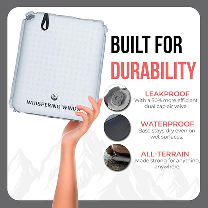 Whispering Winds Inflatable Seat Cushion - Comfortable Blow-up Foam Pad for Airplane, Travel, Stadium, Outdoors, Camping, Car & More