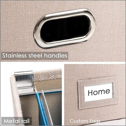 PRANDOM File Organizer Box - Set of 4 Collapsible Decorative Linen Filing Storage Hanging File Folders with Lids Office Cabinet Letter/Legal Size Light Grey (17x14x11.2 inch)