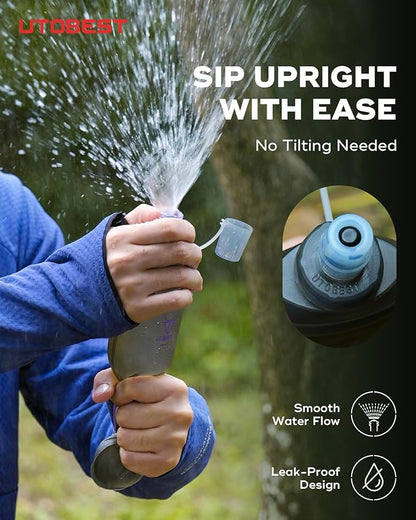 500ml Soft Flask, 2 Pack Flexible TPU Hydration Water Bottle, Collapsible with 28mm Caliber for Running, Hiking, Cycling, Climbing, and Marathon Purple