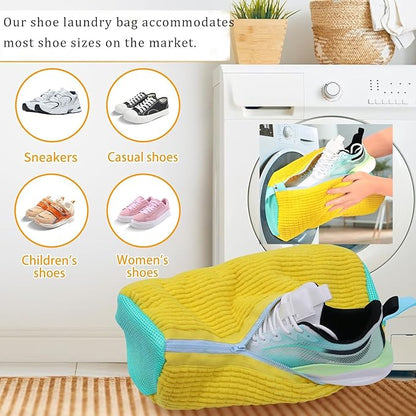Shoe Laundry Bags for Washing Machine, 2 Pcs Shoe Washing Bag, Laundry Shoe Bag for Washer and Dryer, Reusable Shoe Washing Bags Shoe Washing Machine Bag (White-2Pcs)