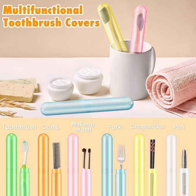 HOFASON 24PCS Large Travel Toothbrush Holders Covers in Bulk 8x1.2x0.8 inches, Kids Classroom Plastic Pencil Case, Portable Toothbrush & Toothpaste Case Storage for Travel Home School Use (6 Colors)
