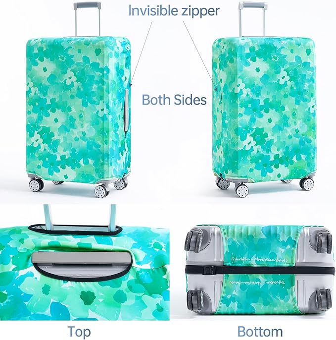 Travelkin Luggage Covers For Suitcase Tsa Approved,Suitcase Cover Protector Fit 18-32 Inch Luggage (Blue Floral, S)