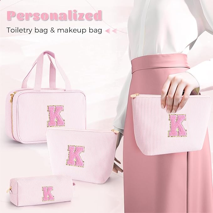 Christmas Gifts for Teenage Girls Stocking Stuffers for Teen Girls Initial Toiletry Bag | Cosmetic Travel Makeup Bag | 8 9 10 11 12 13 14 15 16 Years Old Girl Gifts Trendy Stuff - Pink K
