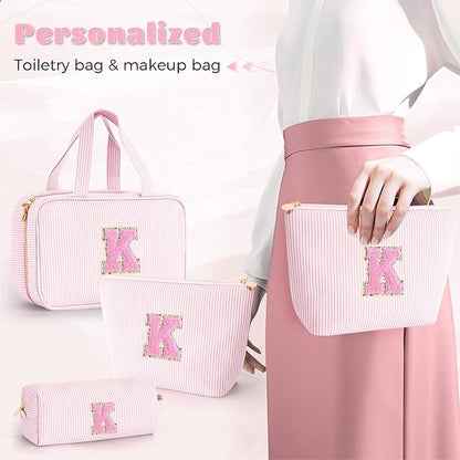 Christmas Gifts for Teenage Girls Stocking Stuffers for Teen Girls Initial Toiletry Bag | Cosmetic Travel Makeup Bag | 8 9 10 11 12 13 14 15 16 Years Old Girl Gifts Trendy Stuff - Pink K