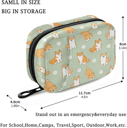 Fustylead Cute Cartoon Shiba Inu Dog and Daisy Flower Pill Organizer Travel Portable Zipper Cloth Bag for Holding Weekly Supplements Vitamins and Fish Oils