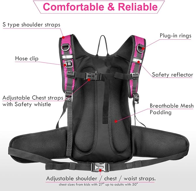 Insulated Hydration Backpack Pack with 3L BPA Free Leak Proof Water Bladder, Large Storage Lightweight Hiking Daypack with Waist Pouches & Cooler Layer, for Running, Biking, Camping, Festival