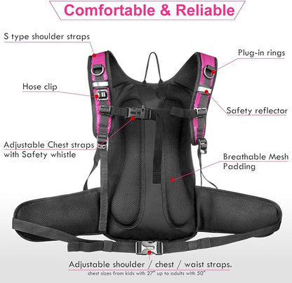 Insulated Hydration Backpack Pack with 3L BPA Free Leak Proof Water Bladder, Large Storage Lightweight Hiking Daypack with Waist Pouches & Cooler Layer, for Running, Biking, Camping, Festival