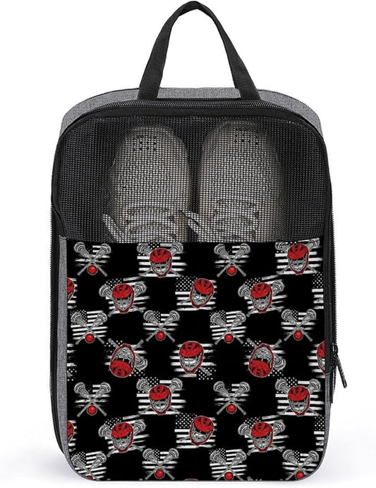 Portable Travel Shoe Bag with Zipper Foldable Sneaker Shoe Organizer Bag Lacrosse American Flag Lightweight Sneaker Bags