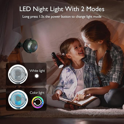 Momcozy 8000mAh Portable Stroller Fan, 27H Ultra-long Life Detachable 4 Speed 360°Rotate LED Night Light with 2 Modes, USB Rechargeable Handheld Cooling Fan for Travel/Bedroom/Car Seat