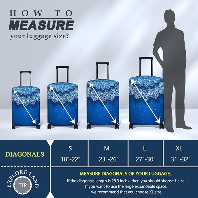 Explore Land Travel Luggage Cover Suitcase Protector Fits 31-32 Inch Case (Blue Violets, XL)