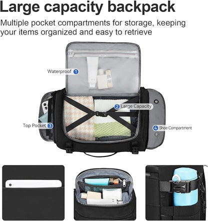 Carry On Travel Backpack with Shoe Compartment Flight Approved Laptop Backpack Expandable Work Business Backpack for Women Men Casual Daypack, Black