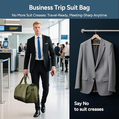 travel inspira Convertible Garment Bag 2 in 1 Carry On Garment Duffle Weekender 45L with Extended Shoe Compartment, Waterproof Nylon, Hanging Hook for Travel Business Men, Army Green