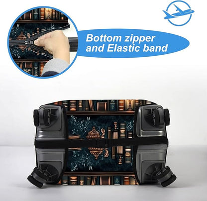 Luggage Cover Protector for 26-28 Inch Suitcases, TSA Approved Elastic Travel Suitcase Covers, Anti-Scratch Washable Luggage Sleeve for Carry On & Checked Bags, Drawn Bookshelv