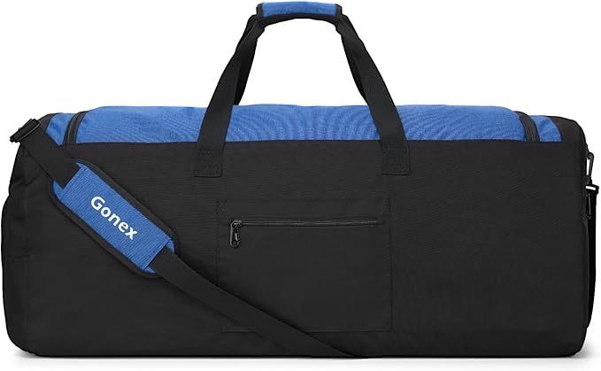 Gonex Gym Duffel Bag with Shoe Compartment Wet Pocket, Large Capacity Sports Duffle Bag for Men Women, Workout & Travel Bag with Multiple Pockets, Black/Blue, Large (100L)