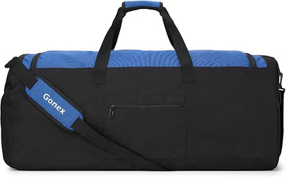Gonex Gym Duffel Bag with Shoe Compartment Wet Pocket, Large Capacity Sports Duffle Bag for Men Women, Workout & Travel Bag with Multiple Pockets, Black/Blue, Large (100L)