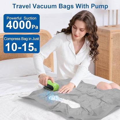 Vacuum Seal Bags For Clothing Travel with Rechargeable Air Pump, Travel Vacuum Bags With Pump, Space Saver Vacuum Storage Bags For Luggage, Reusable Vacuum Storage Bags (2 Bags + Pump)