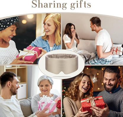 100% Mulberry Silk Sleep Mask Eye Mask for Women Man with Adjustable Band, for Side Sleeper Blackout Sleep Mask for Travel Rest and Office Large Size (Taupe)