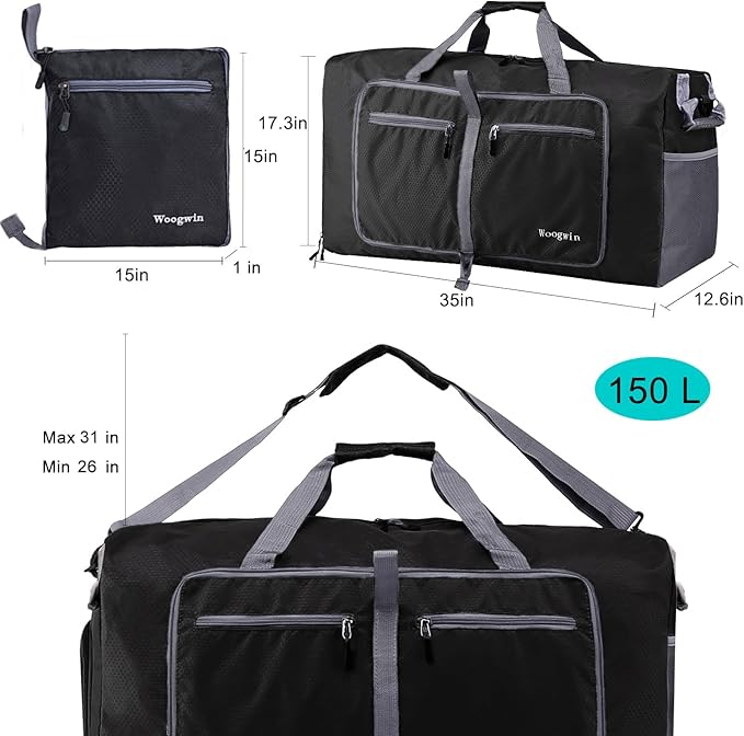 Woogwin Travel Duffel Bag Large Foldable Waterproof Overnight Bag for Beach Swim Bags Pool Sports Gym
