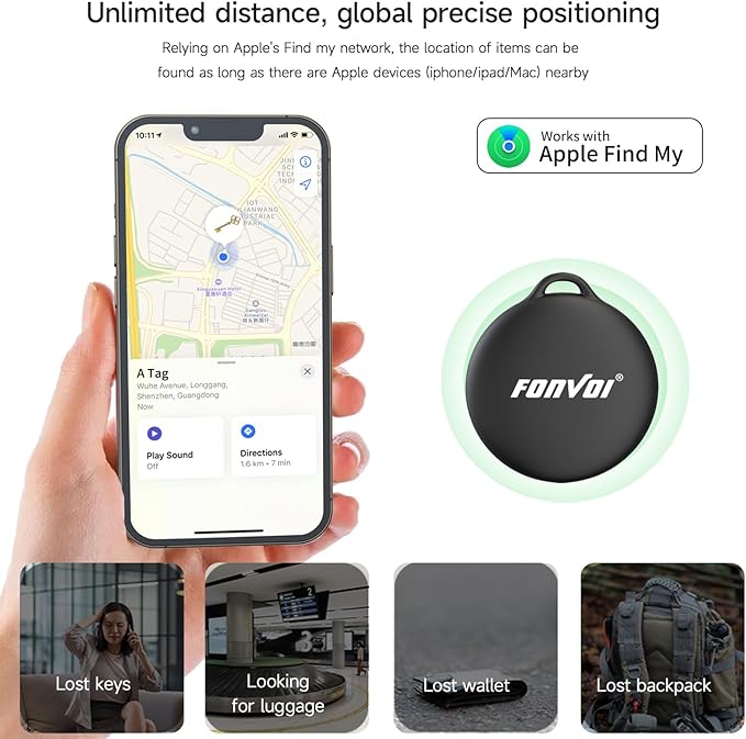 New [Apple MFi Certified] (iOS Only) Air Tag, Bluetooth Tracker Tag for Apple Find My, Replaceable Battery, Key Finder and Item Locator Smart Tag for Keys, Bags, Luggage, Pets, Wallet (Black, 4PCS)