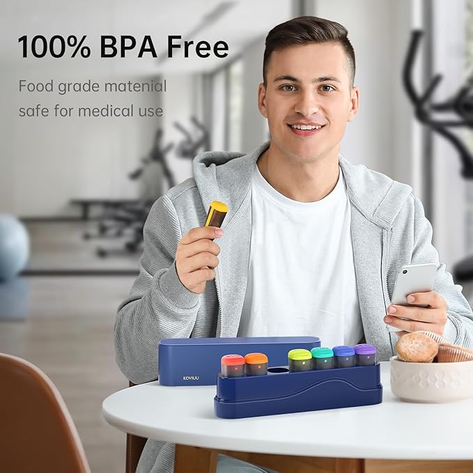 Weekly Pill Organizer 1 Time a Day, KOVIUU Removable Pill Box 7 Day, Portable Travel Pill Case, Once Daily Medication Container Holder, Week Pillbox Dispenser for Vitamin Medicine Supplement, Blue