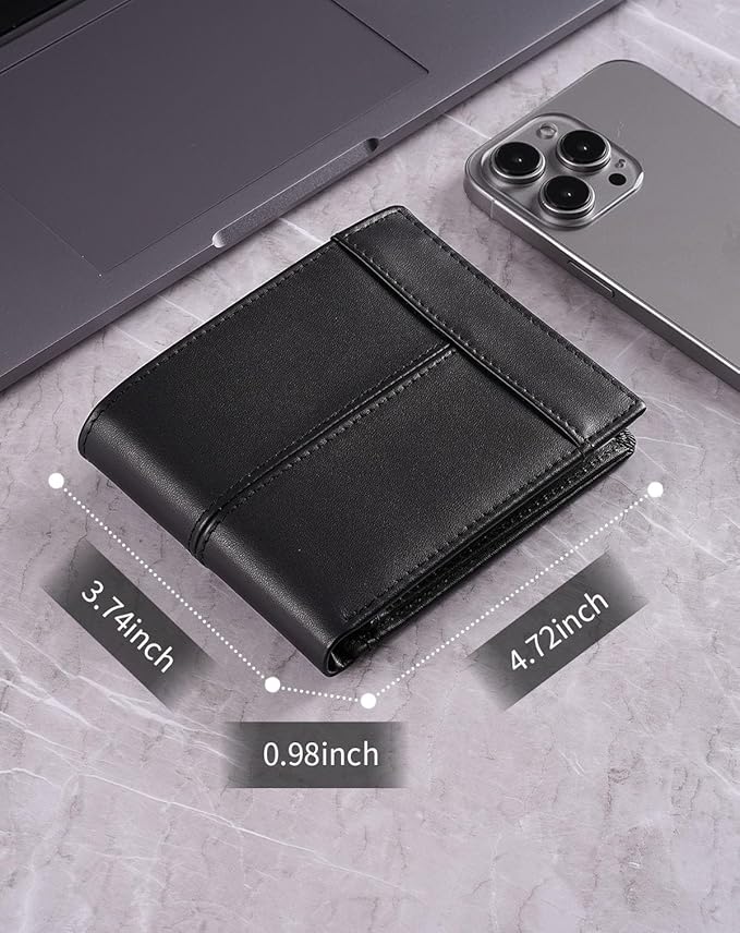 Swallowmall Leather Wallet for Mens Genuine Leather RFID Blocking Bifold Wallets with 1 ID Window 15 Card Slots