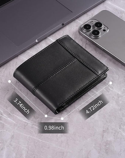 Swallowmall Leather Wallet for Mens Genuine Leather RFID Blocking Bifold Wallets with 1 ID Window 15 Card Slots