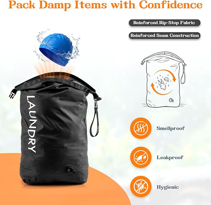 Compression Laundry Bag for Travel, Dirty Clothes Travel Laundry Bags, Waterproof Space-Saving Wet Clothes Storage Organizer, Smell Proof Laundry Bag Camping, Clothing, Swimming, Yoga, Gym
