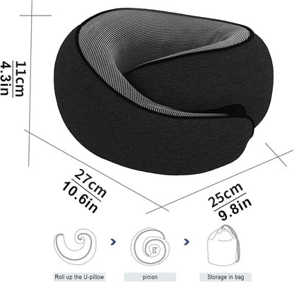 Cloud Sleep Travel Pillow｜360° Adjustable Neck Pillow for Airplane & Office｜NASA Memory Foam｜Free Eye Mask & Earplugs (Black)