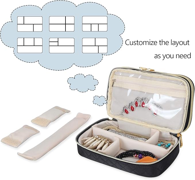Teamoy Double Layer Jewelry Organizer, Quilted Jewelry Travel Case for Rings, Necklaces, Earrings, Bracelets and More, Black-Bag Only