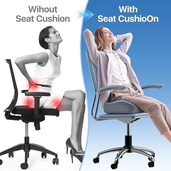 Seat Cushion, Extra Large Memory Foam Cushion for Office Chair Cushions, Ergonomic Cushions Pad Pillow for Pressure Relief Sciatica & Pain Relief for Long Sitting, Grey