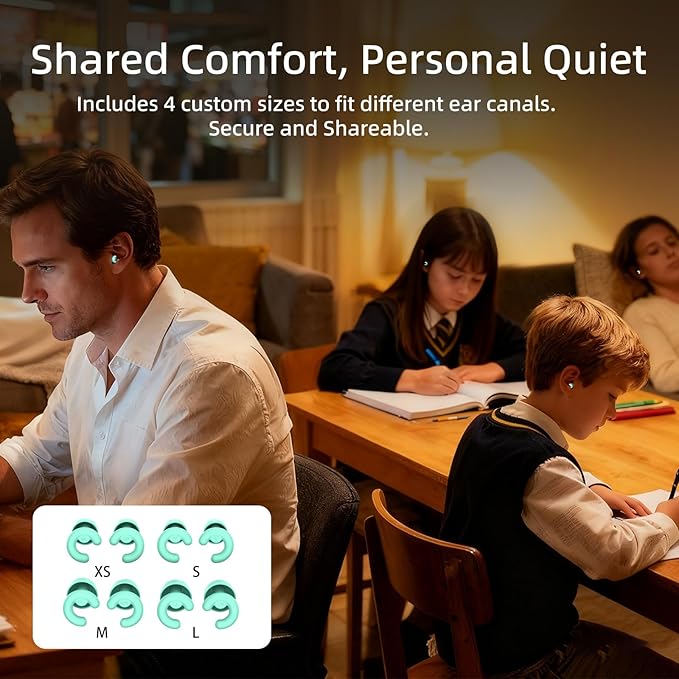 50dB Noise Cancelling Ear Plugs for Sleeping, Reusable Silicone Ear Plugs for Noise Reduction, Ultra-Soft for Small Ear Canals, Concerts, Travel, Office (4 Pairs, Green)