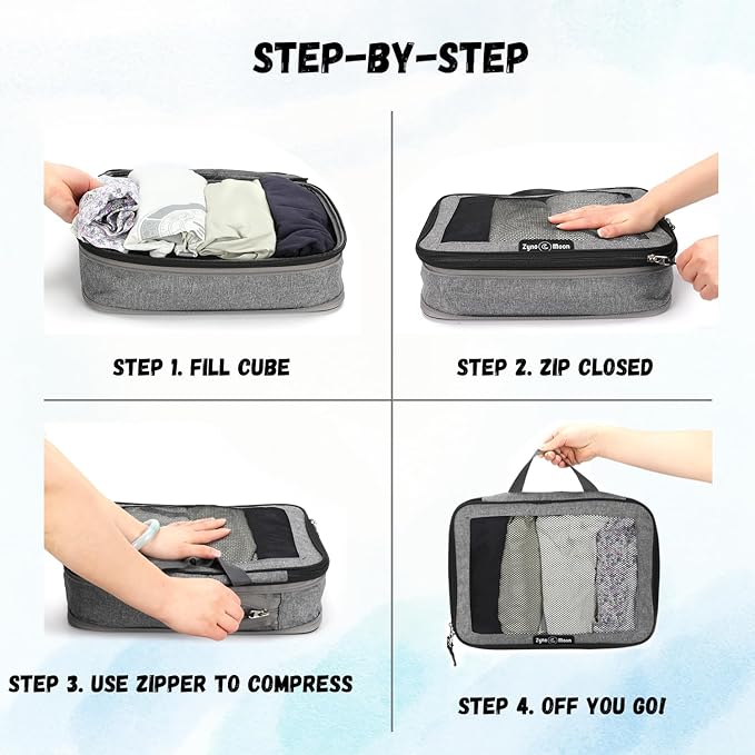 6-Piece Travel Packing Cubes Set - Lightweight Compression Bags with Durable Zippers & Mesh Panels - Space-Saving Travel Organizers for Suitcase, Backpack, Carry-On & More - Grey