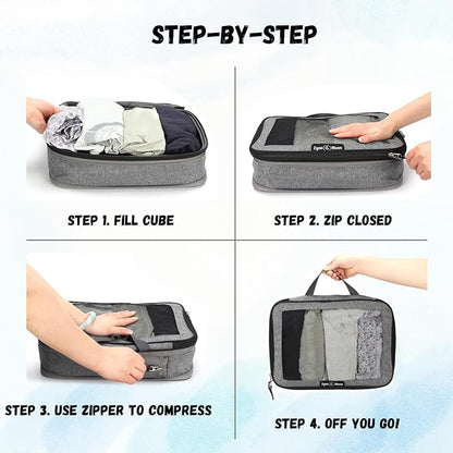 6-Piece Travel Packing Cubes Set - Lightweight Compression Bags with Durable Zippers & Mesh Panels - Space-Saving Travel Organizers for Suitcase, Backpack, Carry-On & More - Grey