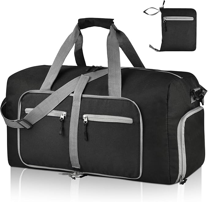 Dimayar 65L Travel Duffle Bag for Men Women - Foldable Duffel Bag with Shoes Compartment - Overnight Bags Waterproof & Tear Resistant(Black)