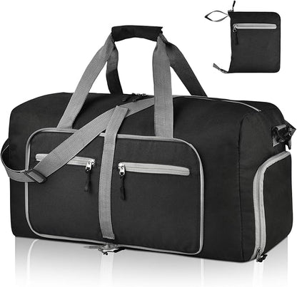Dimayar 65L Travel Duffle Bag for Men Women - Foldable Duffel Bag with Shoes Compartment - Overnight Bags Waterproof & Tear Resistant(Black)