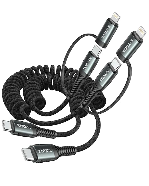 Coiled USB C to USB C and Lightning Cable 2 in 1, 3FT 2Pack Braided Cord Fast Charging Type C Car Charger for iPhone 17 16 15 14 13 12 11,iPad, Samsung Galaxy, Google Pixel, Moto, LG, TCL Phones