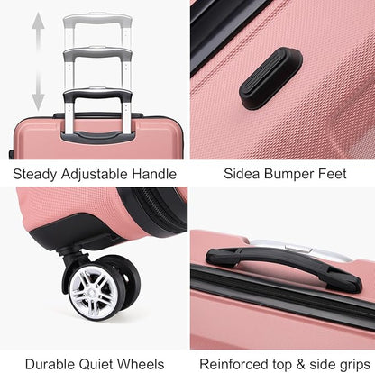 Kono 4 Piece Luggage Sets Expandable(only 28") with Spinner Wheels TSA Lock Lightweight PC+ABS Hardside Travel Rolling Suitcases 20in 24in 28in Carry on and 12in Mini Cosmetic Case Nude/Rose Pink