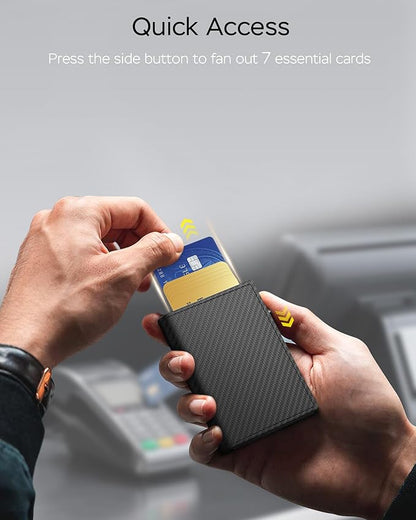 Wallet for Men - Sleek & Functional - Secure RFID Blocking Wallet with Smart Metal Pop Up Credit Card Holder, Minimalist Slim Front Pocket 11+ Cards ID Window Cash Slot, Gift for Him