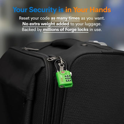 Forge TSA Approved Luggage Locks, Re-settable Combination with Alloy Body(Green 2 Locks)
